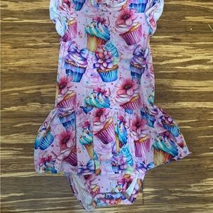 Cupcake and Floral birthday Baby Romper